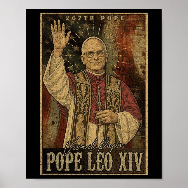 Pope Leo Xiv 14th First American Pope Usa Flag Vin Poster (Front)