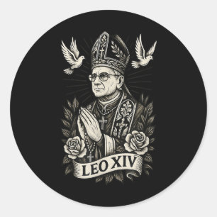 Pope Leo Xiv - Catholic Tattoo Style Christian Des Classic Round Sticker