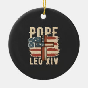 Pope Leo XIV Christian Church Da Pope USA Flag Ceramic Ornament