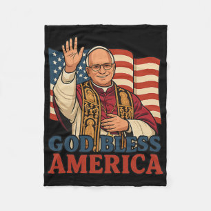 Pope Leo Xiv God Bless America American Flag Pope Fleece Blanket