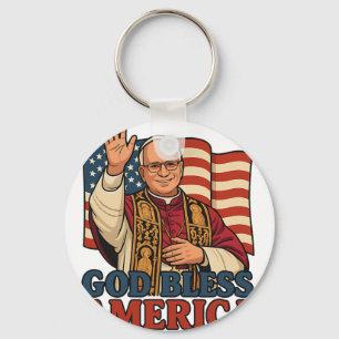 Pope Leo Xiv God Bless America American Flag Pope  Key Ring