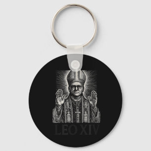 Pope Leo Xiv Woodcut Engraving Roman Catholic Desi Key Ring
