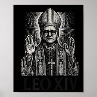 Pope Leo Xiv Woodcut Engraving Roman Catholic Desi Poster