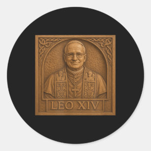 Pope Leo Xiv _ Wooden Carving Christian Catholic D Classic Round Sticker