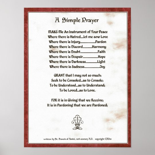 Pope St Francis A Simple Prayer For Peace Prayer Poster