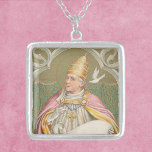 Pope St. Gregory the Great (M 067) Silver Plated Necklace<br><div class="desc">On 3 September 590, a fiftyish Benedictine monk was elected 64th Pope by unanimous acclamation. He was to become known as Pope St. Gregory the Great (c. 540-12 March 604). Here, St. Gregory is shown wearing formal papal regalia—a gold triple crown tiara, an elaborate pectoral cross, and a purplish pink...</div>