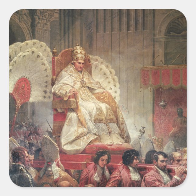 Pope VIII  in St. Peter's on the Sedia Gestatoria Square Sticker (Front)