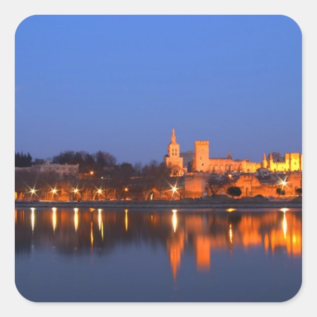 Pope's Palace in Avignon and the Rhone river at Square Sticker (Front)