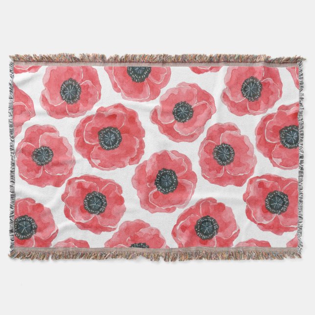 Popies watercolor throw blanket (Front)