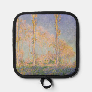 Poplars, impressionist landscape, Claude Monet Pot Holder