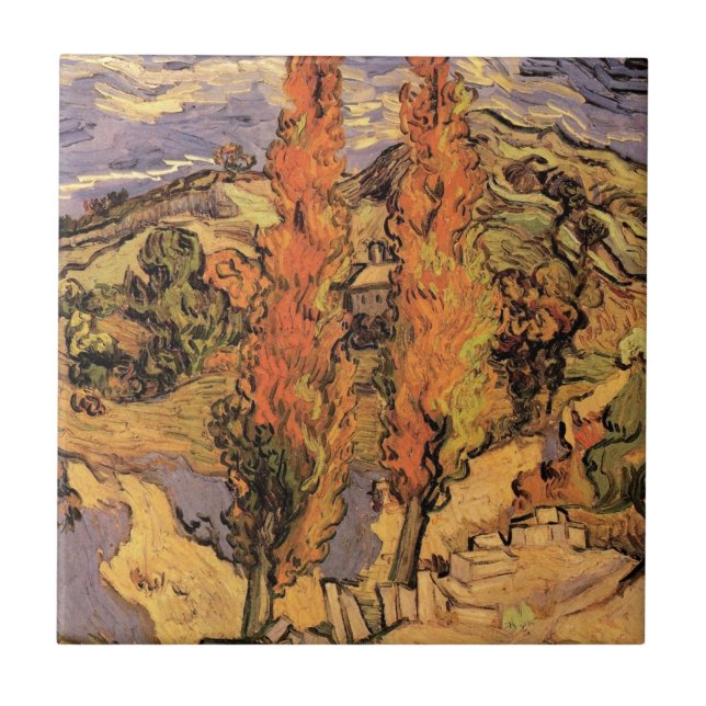 Poplars on Road Through Hills by Vincent van Gogh Ceramic Tile (Front)