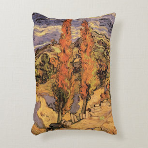 Poplars on Road Through Hills by Vincent van Gogh Decorative Cushion