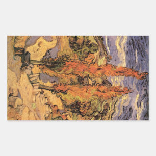 Poplars on Road Through Hills by Vincent van Gogh Rectangular Sticker
