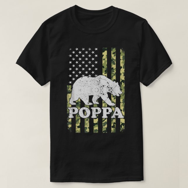 Poppa Bear Camping Hiking Camouflage USA American  T-Shirt (Design Front)