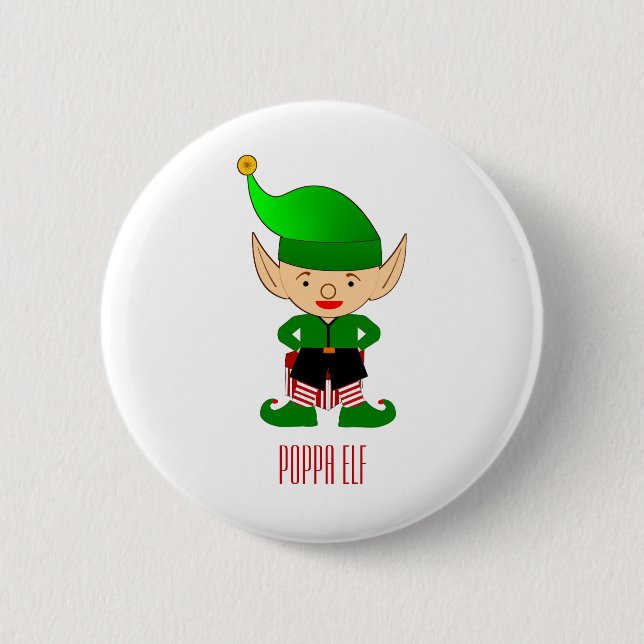 Poppa Elf Christmas Holiday Button Pin (Front)