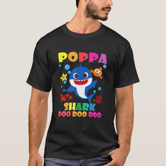 Poppa Shark Doo Doo Funny Baby Mummy Daddy Kids T-Shirt (Front)