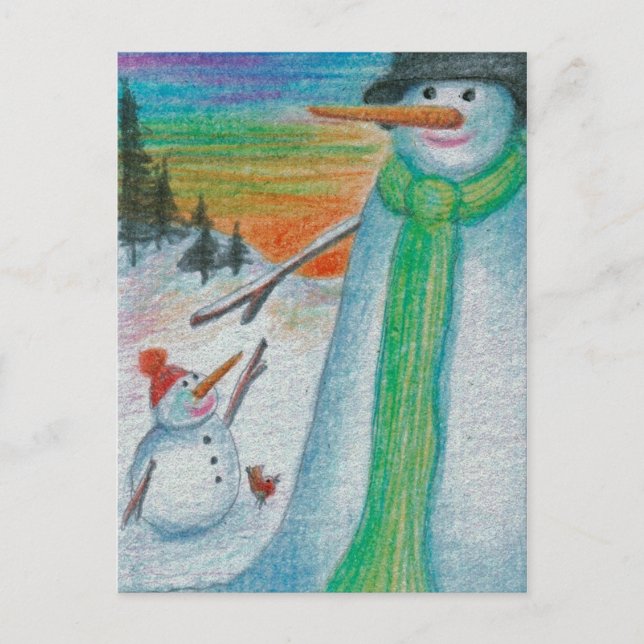 Poppa Snowman and his  little bitty  Snowboy Son! Postcard (Front)