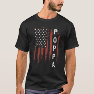 Poppa Vintage American Flag Father Day 4th Of Jul T-Shirt