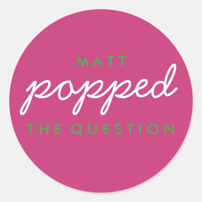 Popped the Question Bachelorette Wedding Sticker (Front)