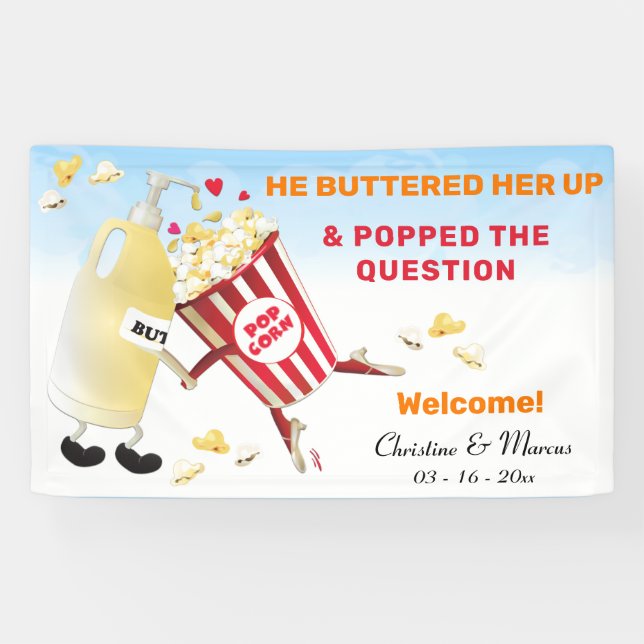 Popped The Question Popcorn & Butter Engagement Banner (Horizontal)