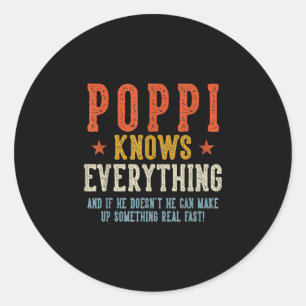 Poppi knows everything father's day retro vintage classic round sticker