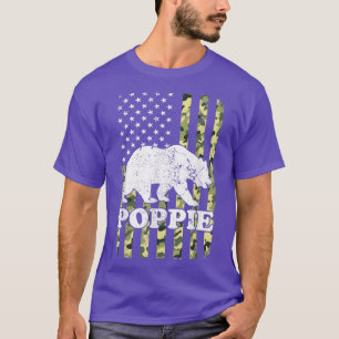 Poppie Bear Camping Hiking Camouflage USA American T-Shirt
