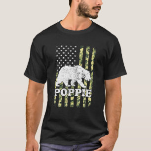 Poppie Bear Camping Hiking Camouflage USA American T-Shirt