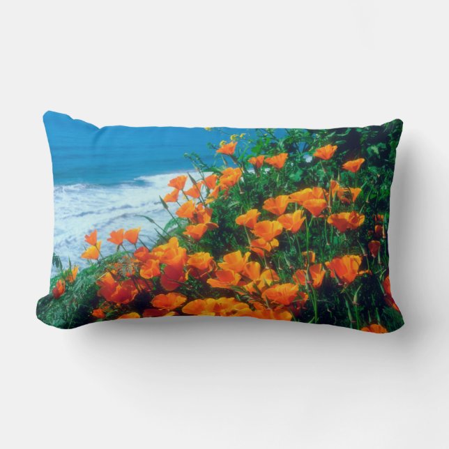 Poppies along the Pacific Coast near Big Sur Lumbar Cushion (Front)
