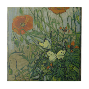 Poppies and Butterflies by Vincent Van Gogh  Ceramic Tile