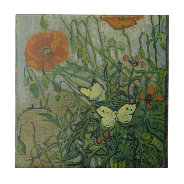 Poppies and Butterflies by Vincent Van Gogh  Ceramic Tile (Front)