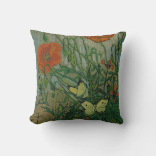 Poppies and Butterflies by Vincent Van Gogh Cushion