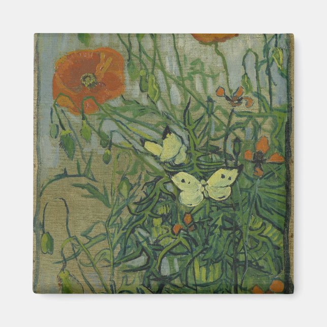 Poppies and Butterflies by Vincent Van Gogh  Magnet (Front)