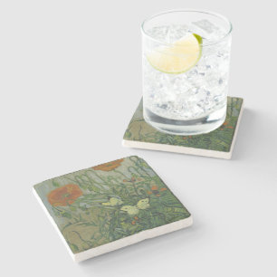 Poppies and Butterflies by Vincent Van Gogh Stone Coaster
