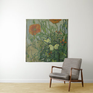 Poppies and Butterflies by Vincent Van Gogh Tapestry