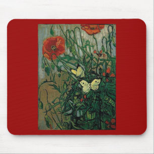 Poppies and Butterflies (F748) Van Gogh Fine Art Mouse Pad