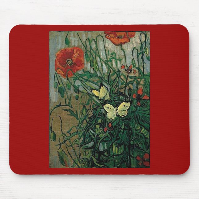 Poppies and Butterflies (F748) Van Gogh Fine Art Mouse Pad (Front)