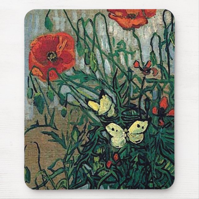 Poppies and Butterflies Van Gogh Fine Art Mouse Pad (Front)