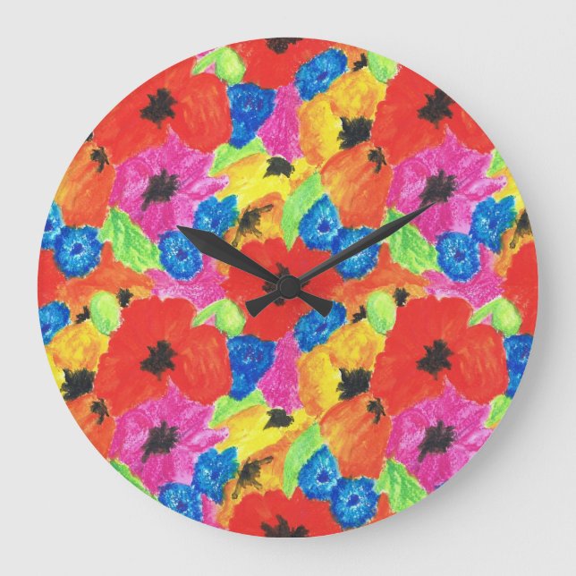 Poppies and Cornflowers Bright Floral Pattern Large Clock (Front)