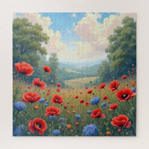 Poppies and Dahlia Field Jigsaw Puzzle