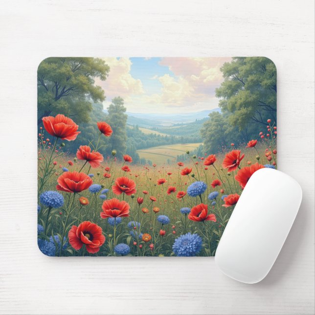 Poppies and Dahlia Field Mouse Pad (With Mouse)