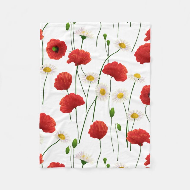 Poppies and daisies fleece blanket (Front)