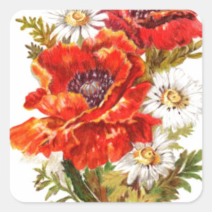 Poppies and Daisies Square Sticker