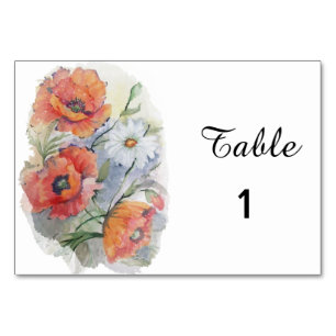 Poppies and daisy floral table number