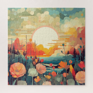 Poppies and fox tails Abstract flower field Jigsaw Puzzle