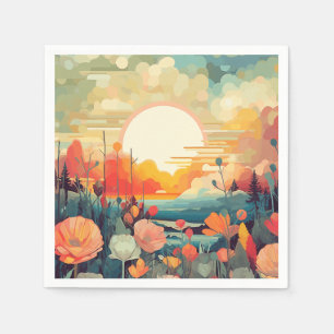Poppies and fox tails Abstract flower field Napkin