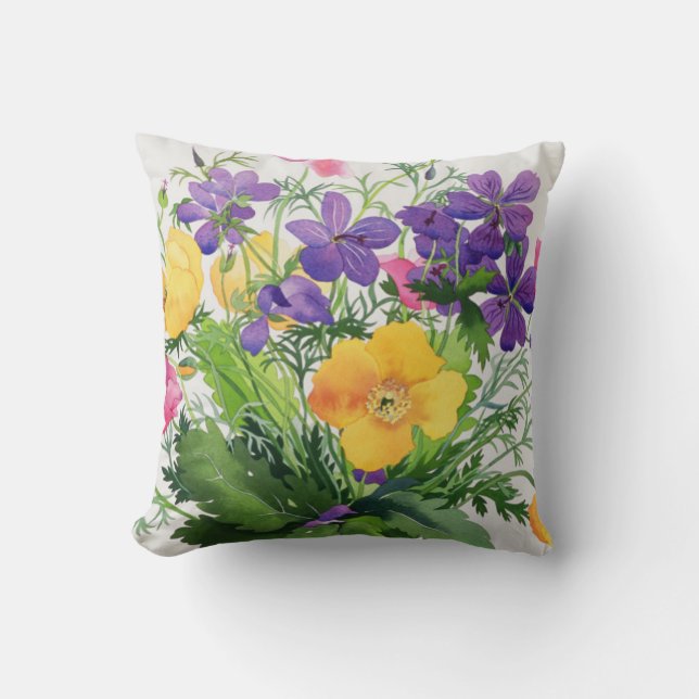 Poppies and Geraniums Cushion (Front)
