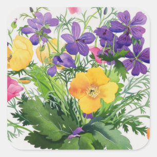 Poppies and Geraniums Square Sticker