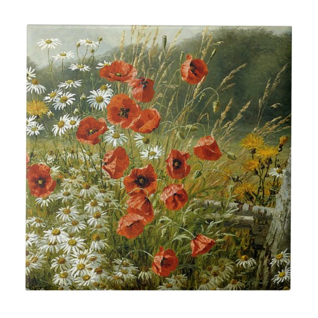 Poppies and Irises Ceramic Tile (Front)