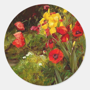Poppies and Irises, fine art painting Classic Round Sticker