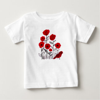 Poppies and little red bird watercolor painting baby T-Shirt